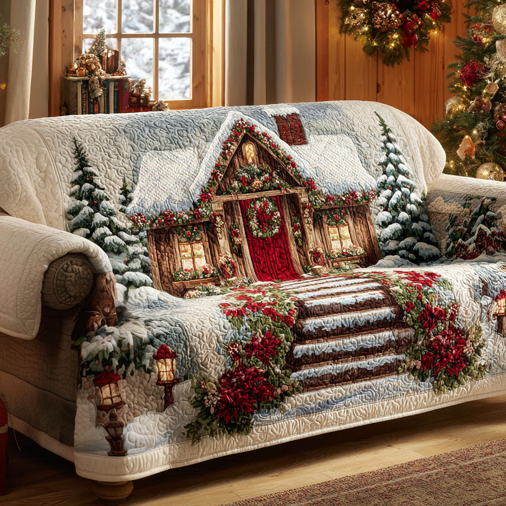Quilted sofa cover with winter lodge – Louise London