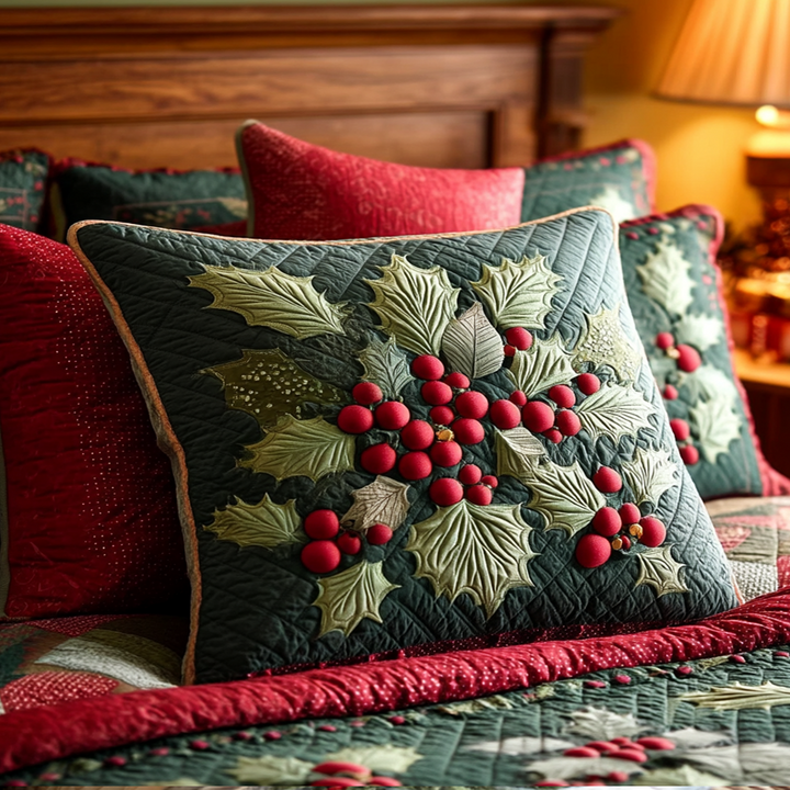 Quilted Cushion Cover with Holly Berries NCU0TV213