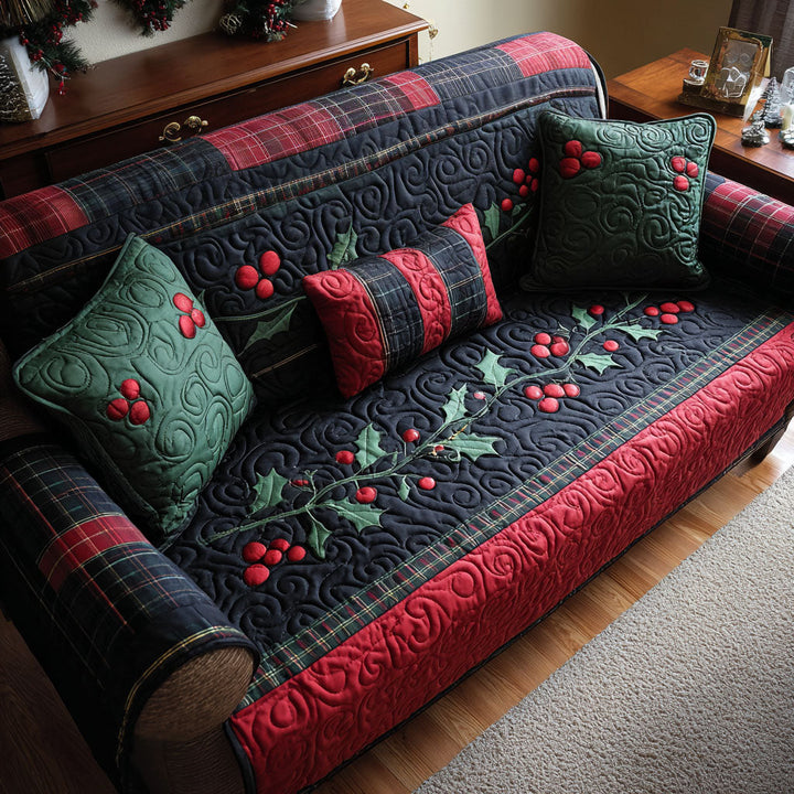 Quilted sofa cover with Christmas pattern