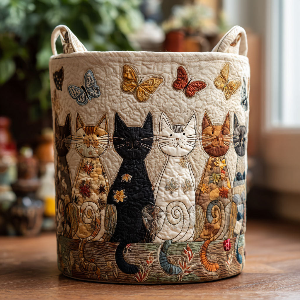Quilted laundry basket with cats by Louise London