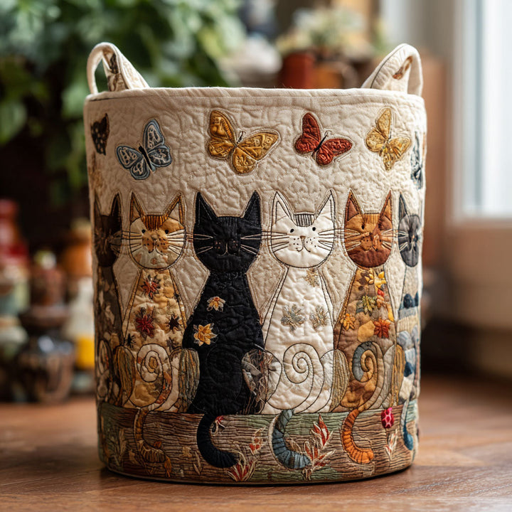 Quilted laundry basket with cats by Louise London