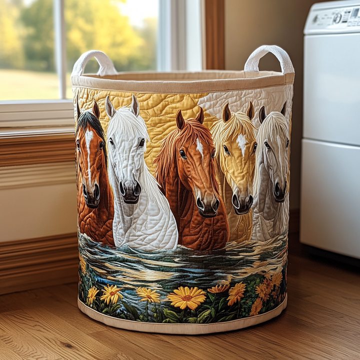 Quilted laundry basket with horse by Louise London
