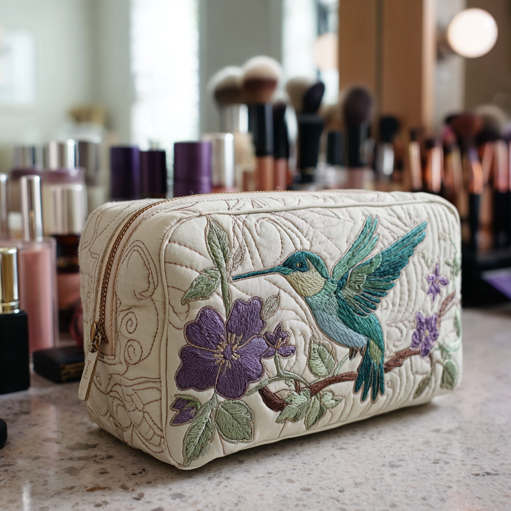 Hummingbird Bloom quilted makeup bag – Louise London