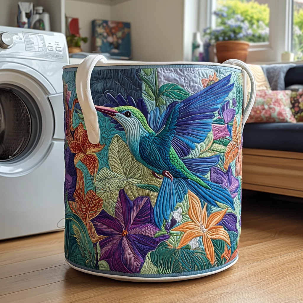 Padded Laundry Basket with Hummingbirds by Louise London