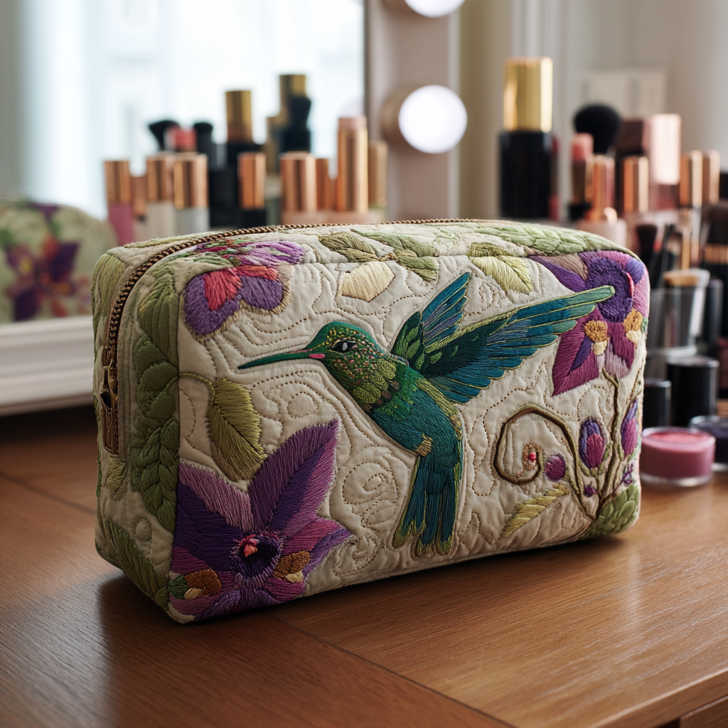 Hummingbird Garden quilted makeup bag – Louise London