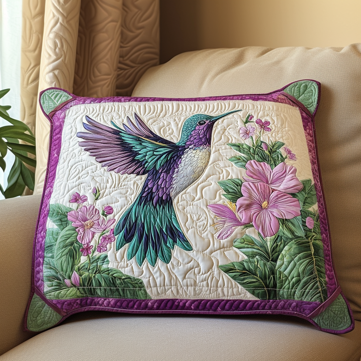 Quilted cushion cover with hummingbirds and flowers NCU0DK7884
