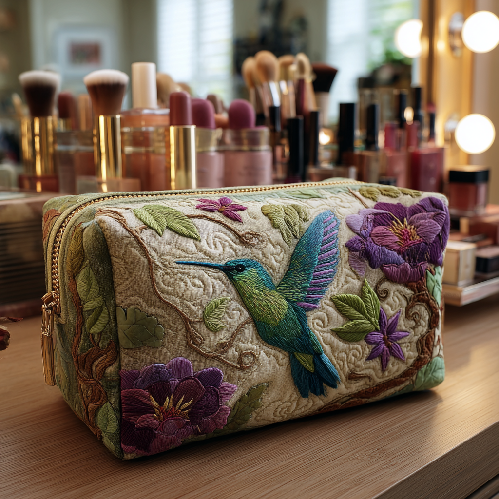 Hummingbird Glow quilted makeup bag – Louise London