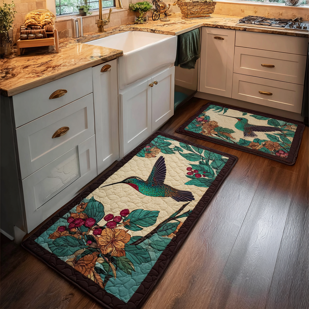 Non-slip kitchen rug with delicate hummingbird by Louise London