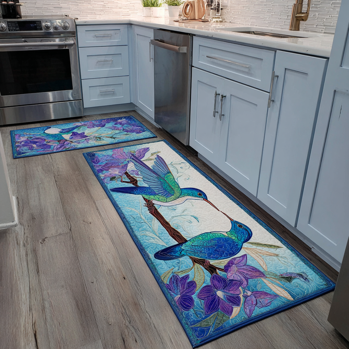 Non-slip kitchen rug with delicate hummingbird by Louise London