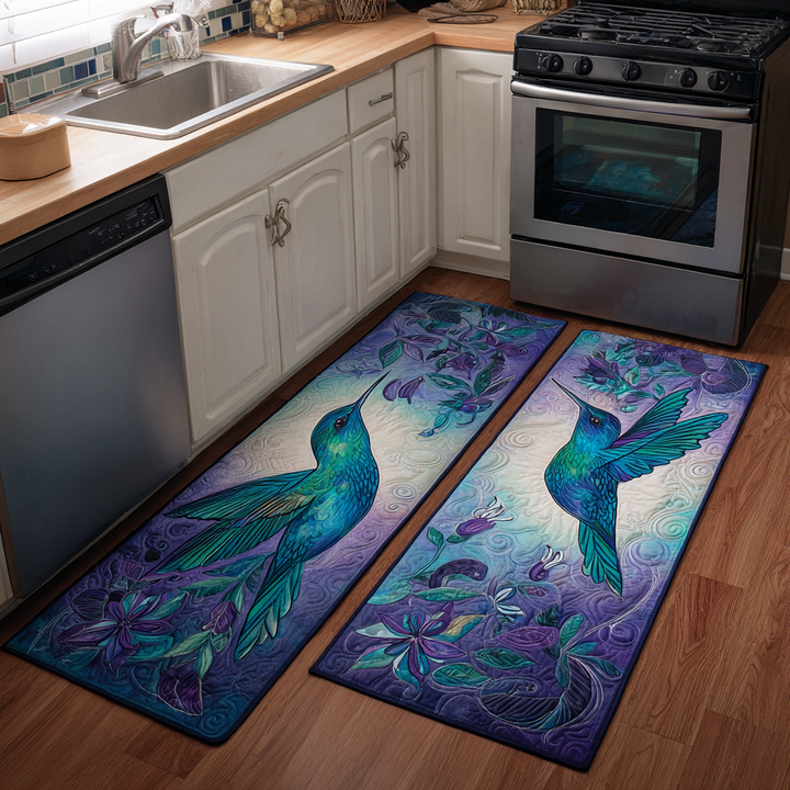 Non-slip kitchen rug with hummingbirds by Louise London