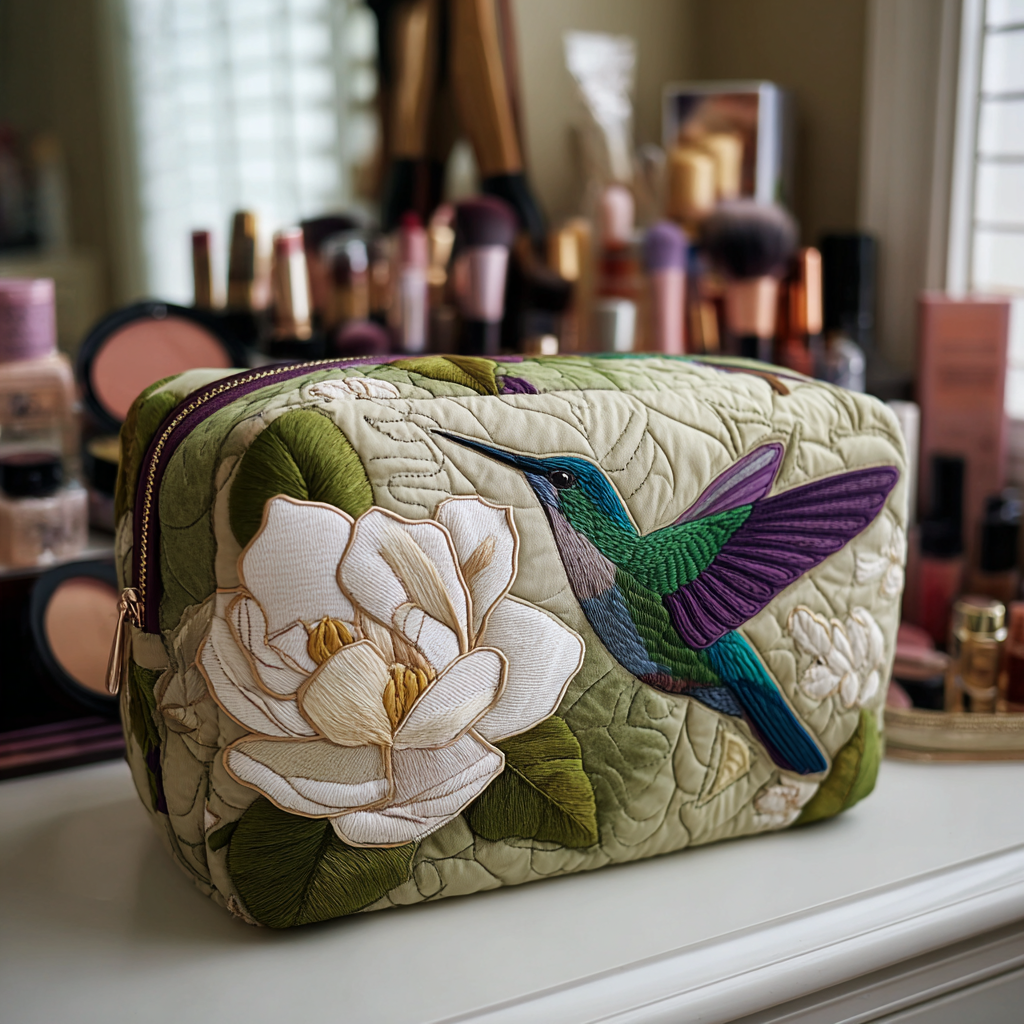 Hummingbird Meadow quilted makeup bag – Louise London