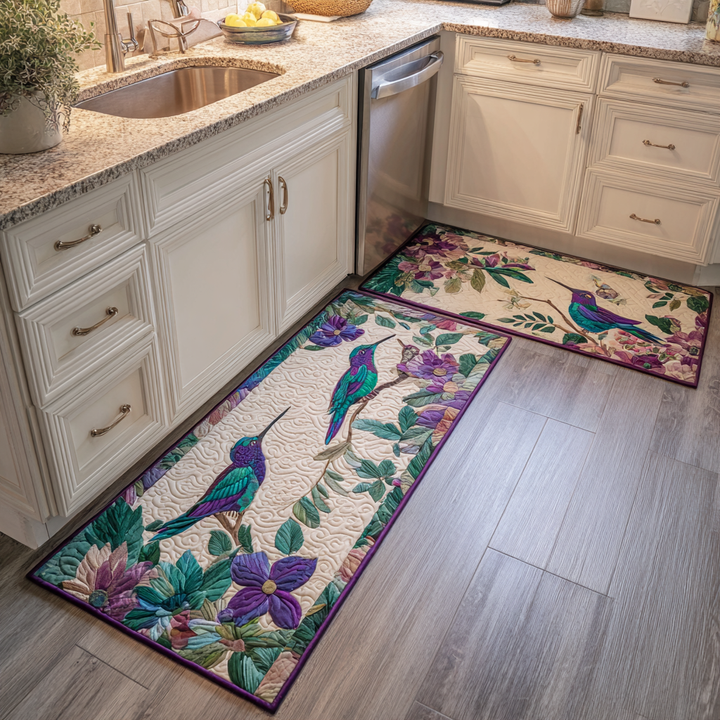 Non-slip kitchen rug with hummingbirds and a light atmosphere by Louise London