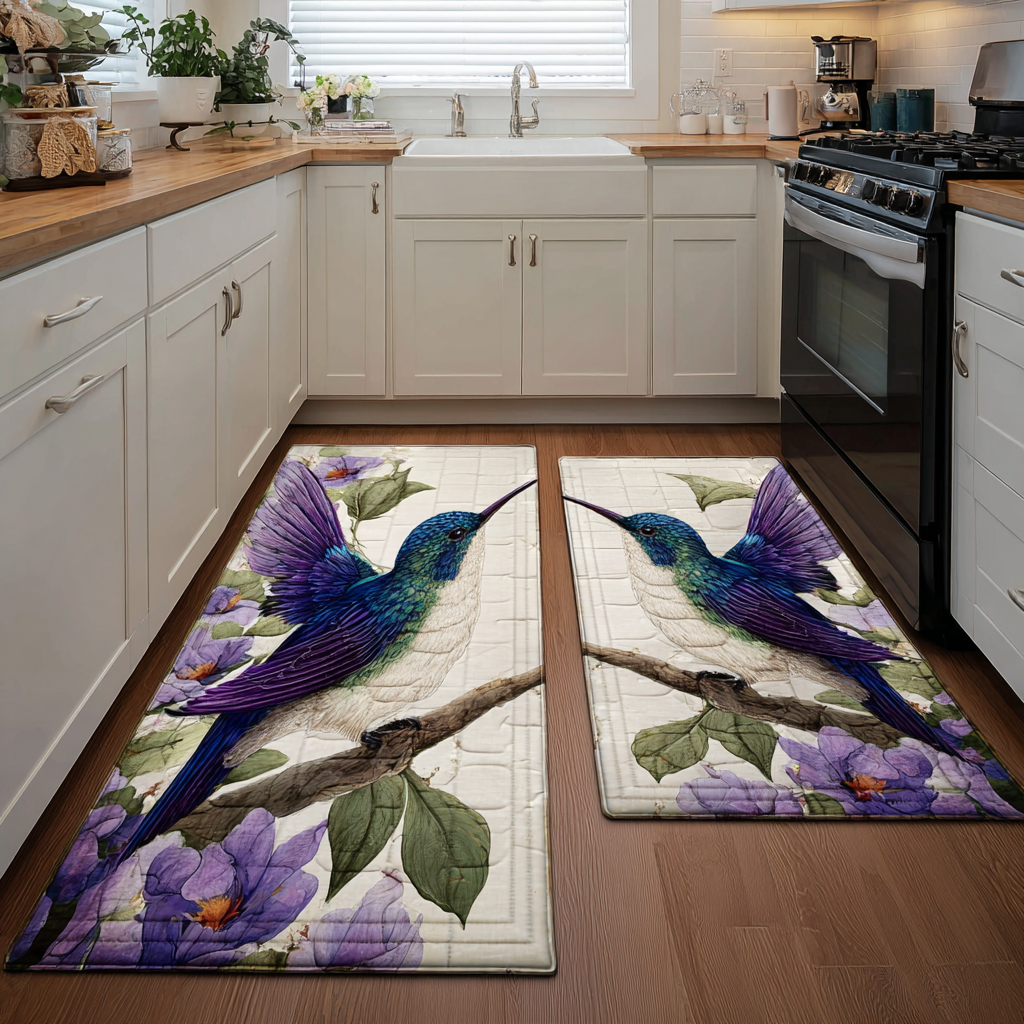 Non-slip kitchen rug with delicate hummingbird by Louise London