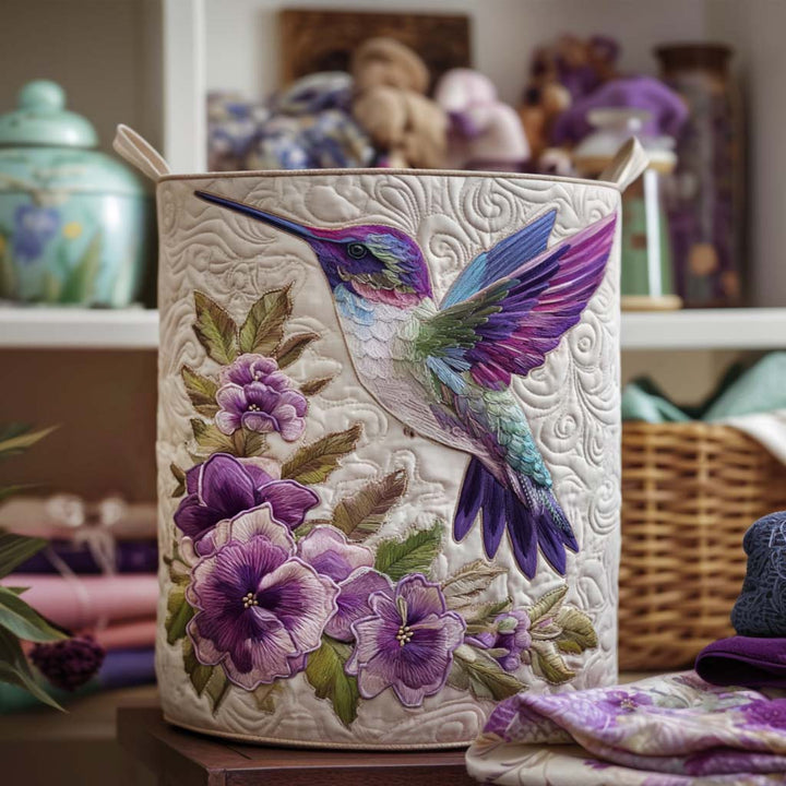 Quilted laundry basket with hummingbirds and flowers NCU0NNT1418