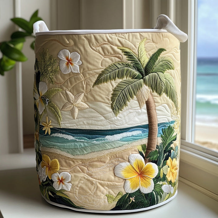 Quilted laundry basket with tropical pattern