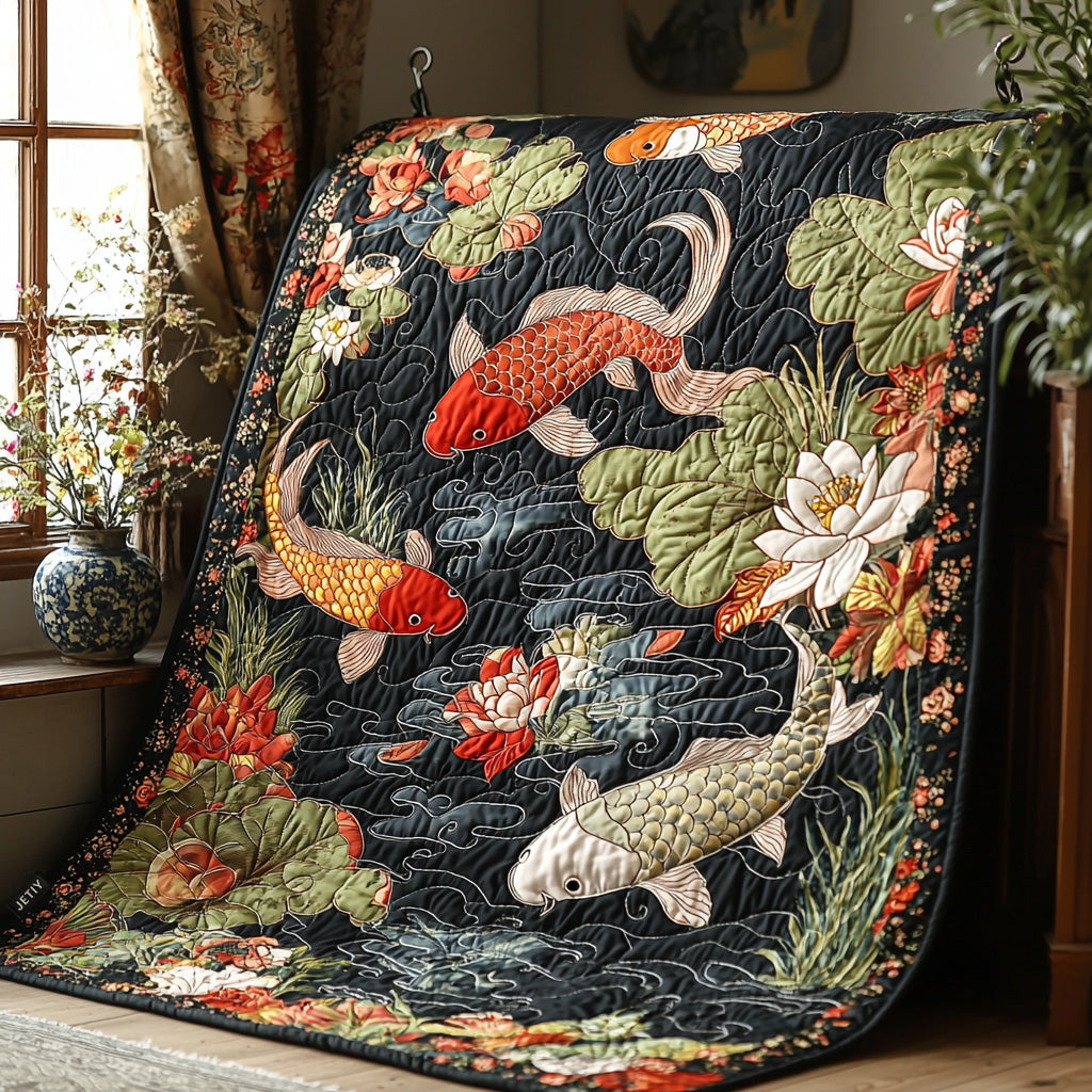 Japanese Koi Elegance Quilted Blanket – Louise London quilted blanket