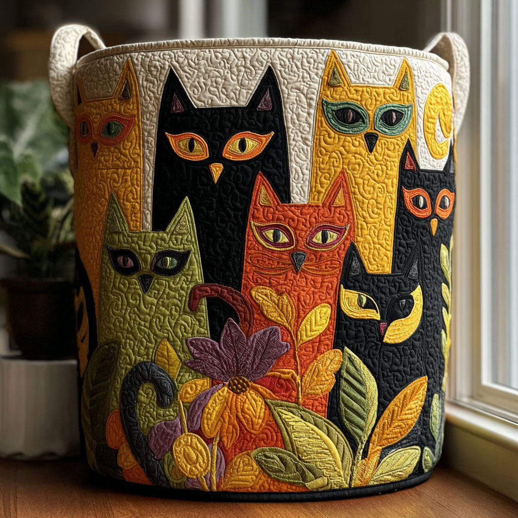 Quilted laundry basket with cats by Louise London