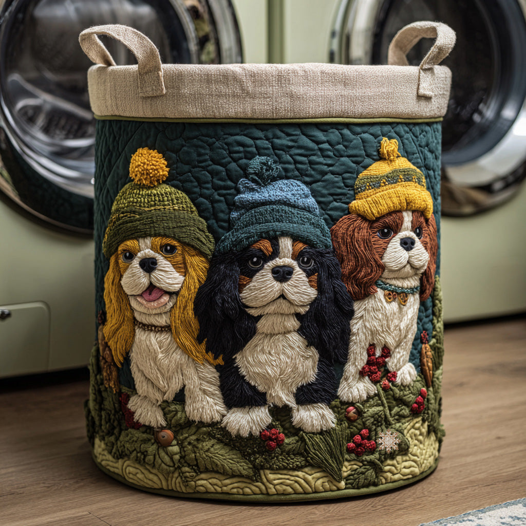 Quilted laundry basket with Cavalier King Charles by Louise London