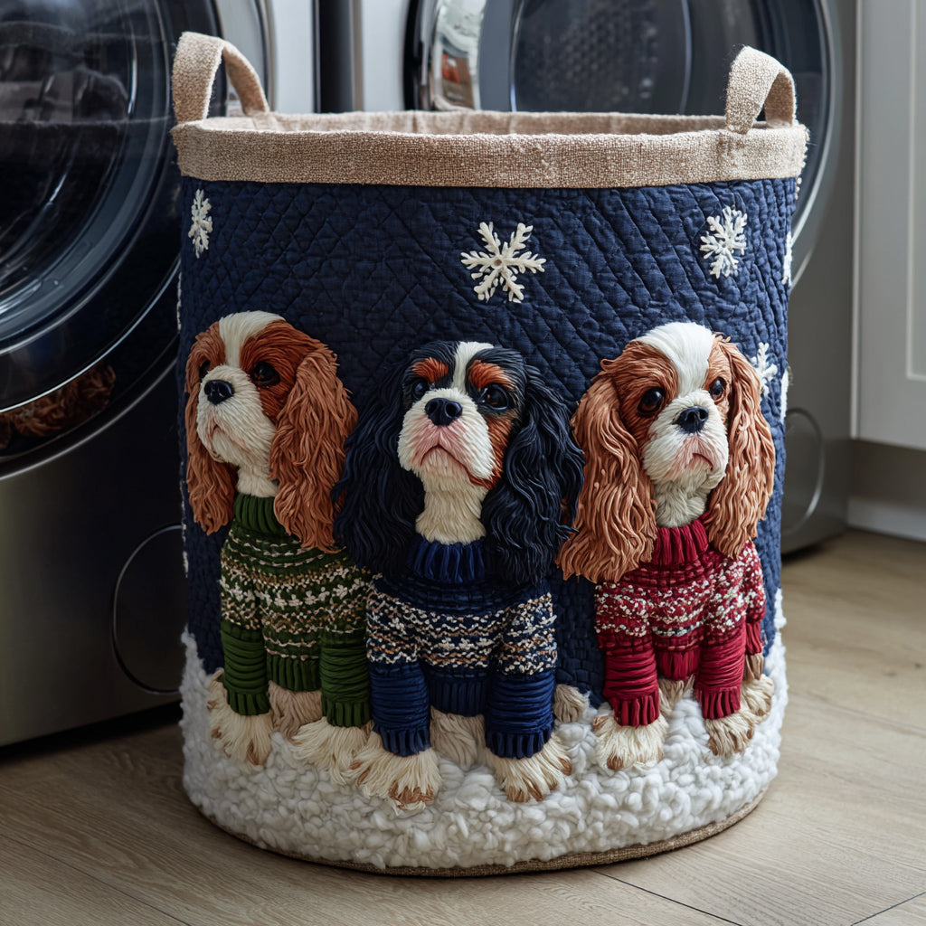 Quilted Laundry Basket with Cavalier King Charles by Louise London