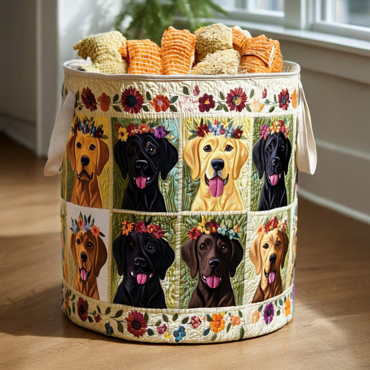 Quilted laundry basket with Labrador by Louise London