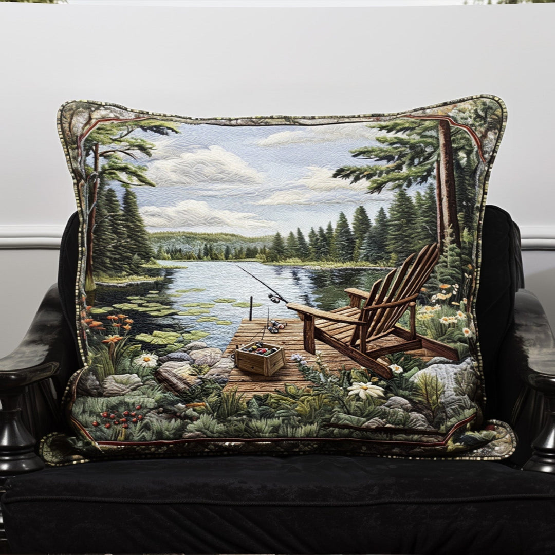 Quilted Pillow Cover with Lake Fishing NCU0PT7366