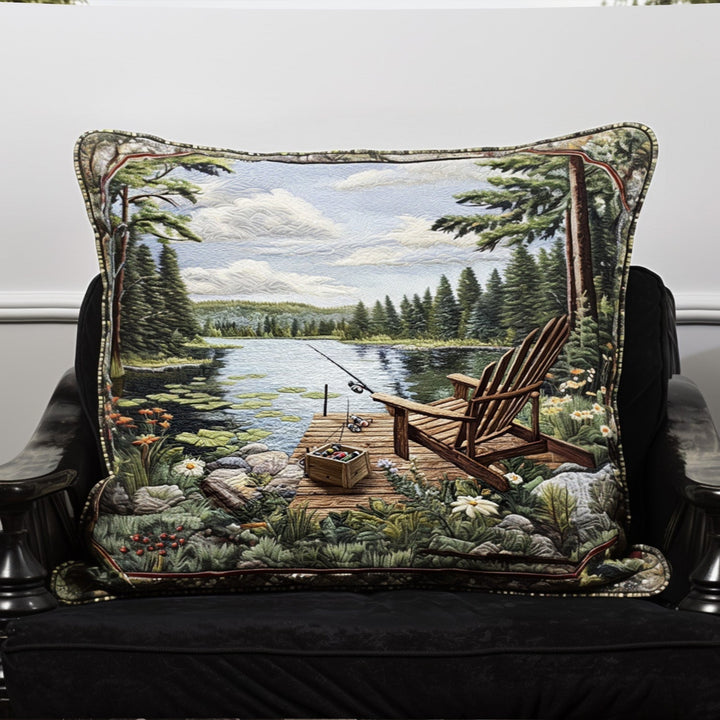 Quilted Pillow Cover with Lake Fishing NCU0PT7366