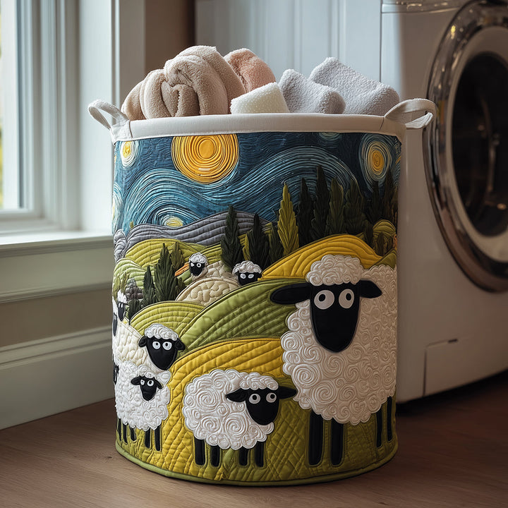 Quilted laundry basket with little sheep by Louise London