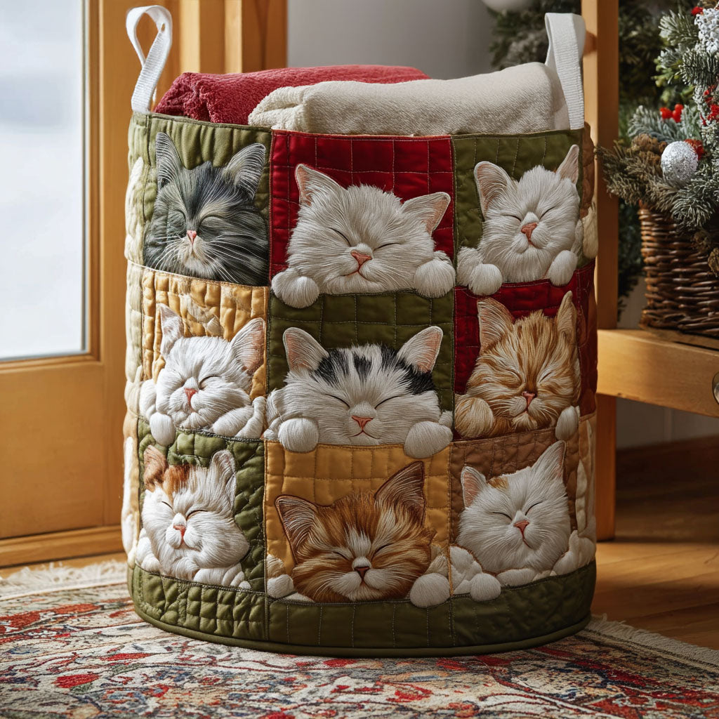 Quilted laundry basket with cosy cat – product image 5