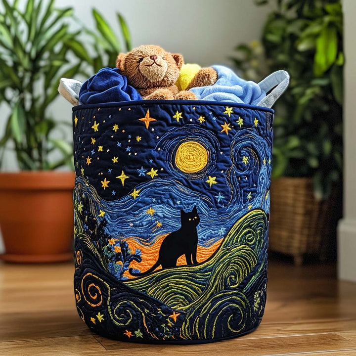 Quilted laundry basket with cosy cat by Louise London