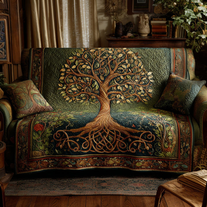 Quilted sofa cover with tree of life