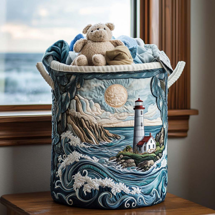 Quilted laundry basket with lighthouse by the sea NCU0QN010