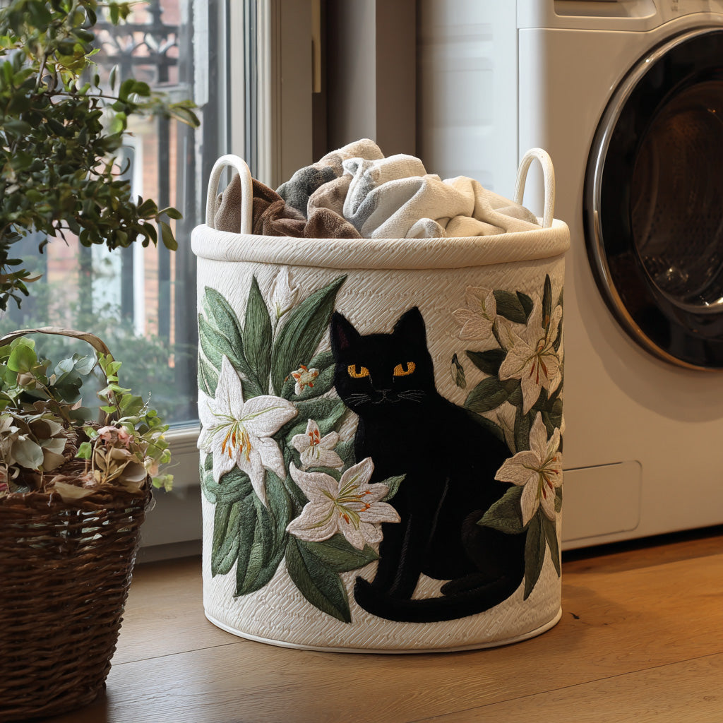 Quilted laundry basket with delicate lilies by Louise London