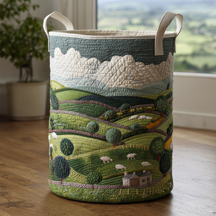 Quilted laundry basket with little sheep by Louise London
