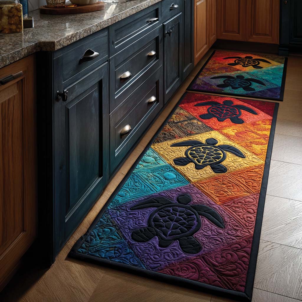 Non-slip kitchen rug with sea turtle by Louise London