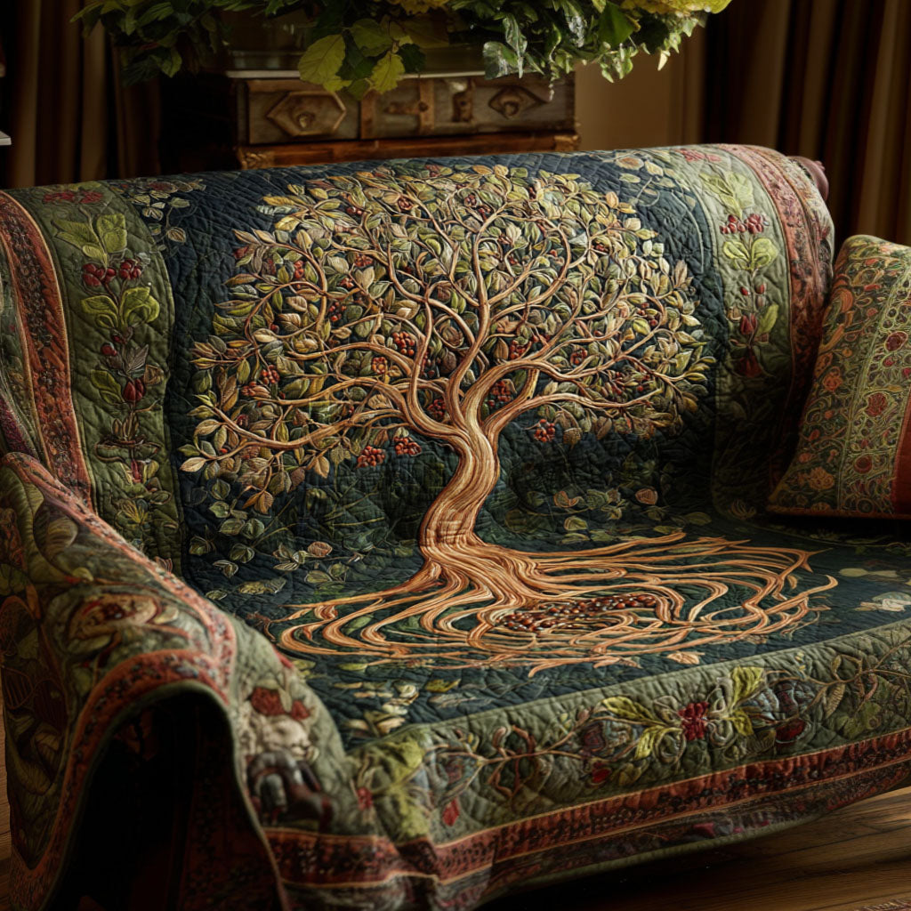 Quilted sofa cover with tree of life