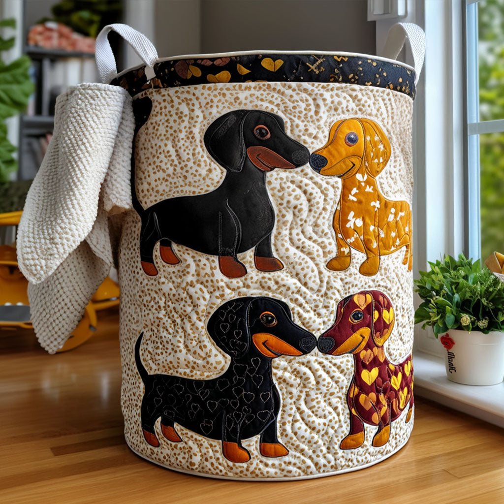 Quilted laundry basket with cute dachshund by Louise London
