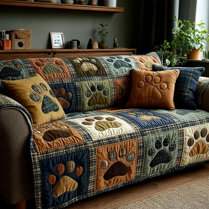 Quilted Sofa Cover with Paw Prints