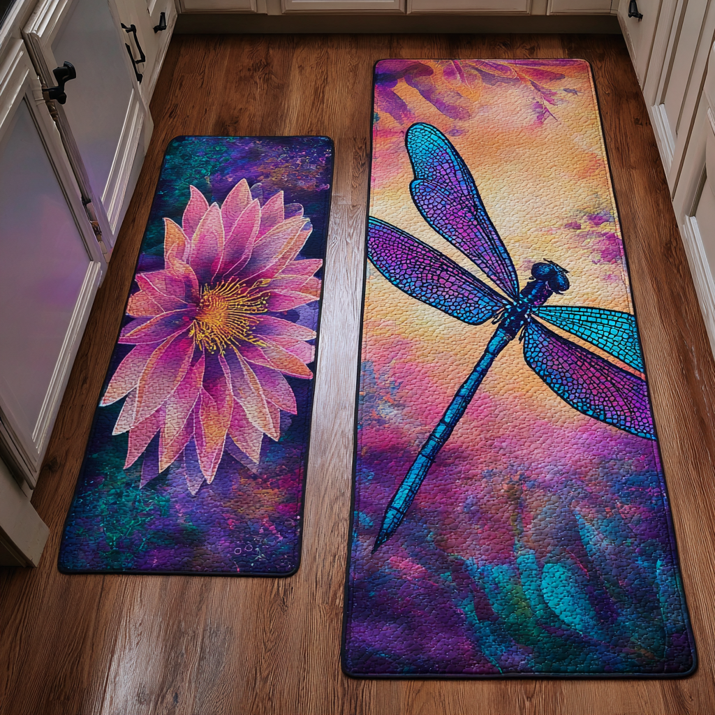 Non-slip kitchen rug with dragonfly by Louise London