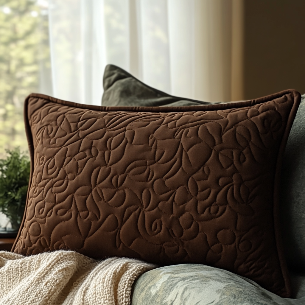 Quilted cushion cover in earth brown by Louise London