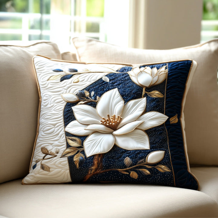 Quilted cushion cover with delicate magnolia NCU0PT8708