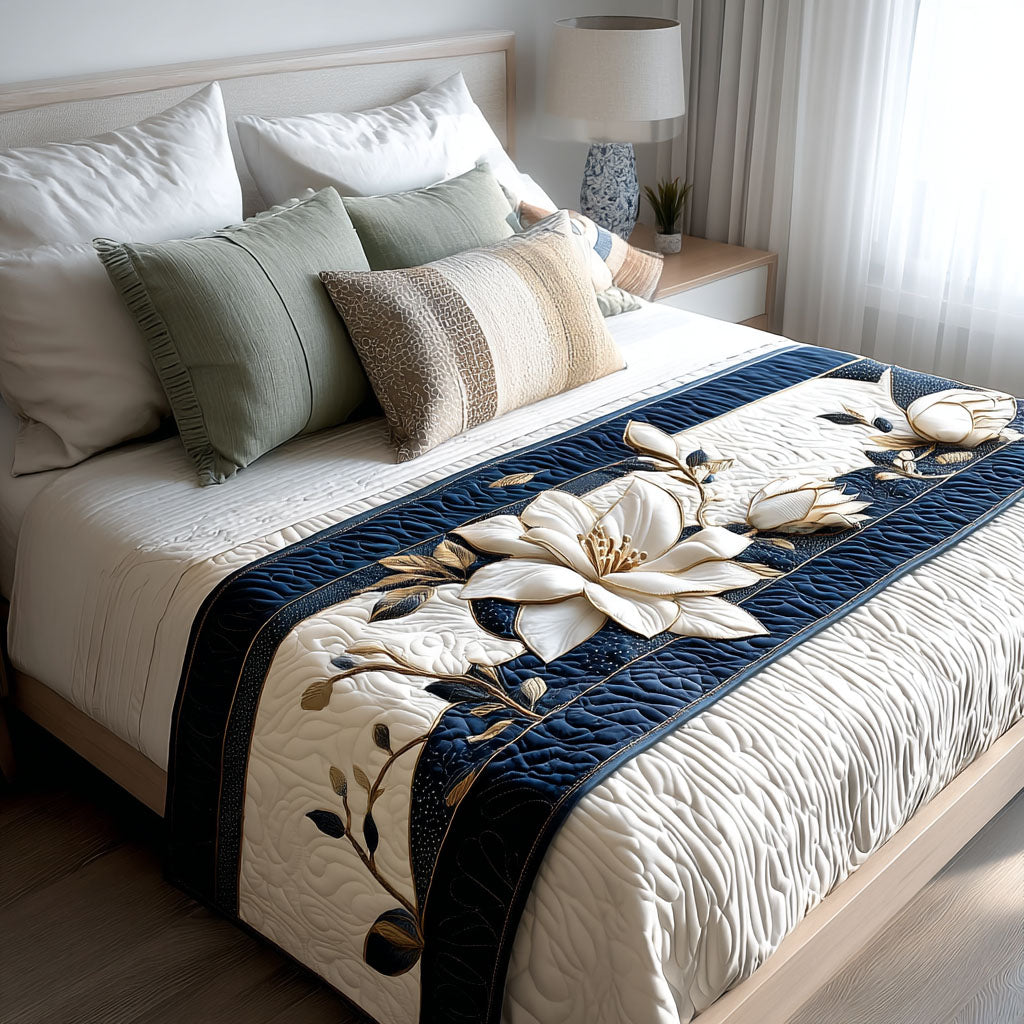 Magnolia Aura quilted bed runner by Louise London