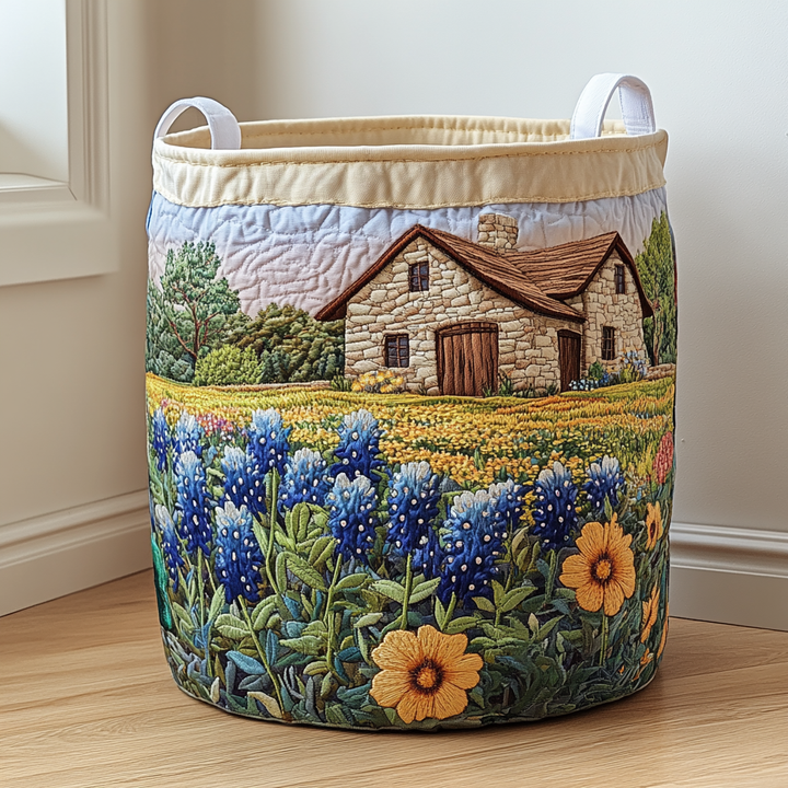 Quilted laundry basket with floral pattern by Louise London