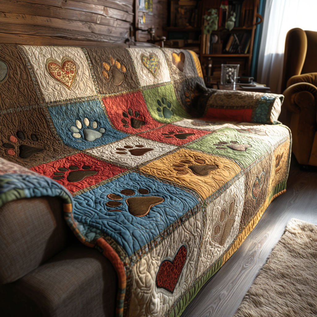 Quilted sofa cover with paw and meadow – Louise London