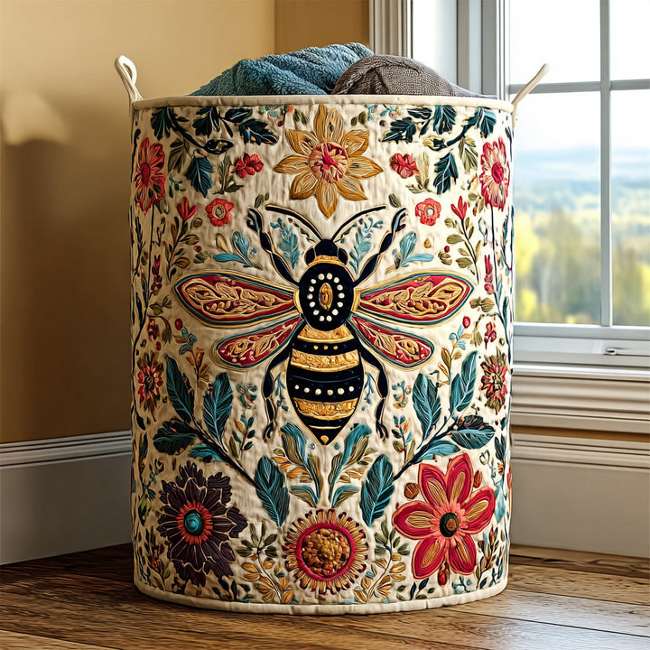 Quilted laundry basket with floral pattern by Louise London