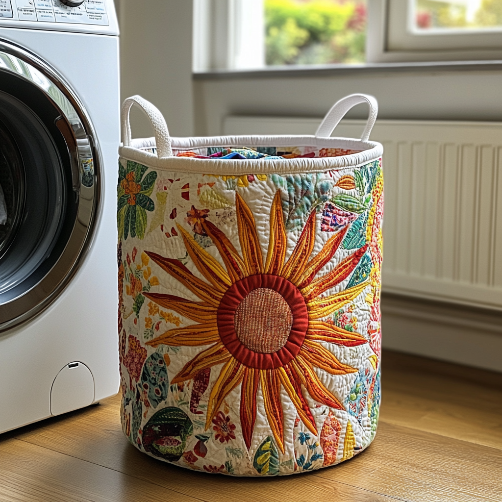 Quilted laundry basket with floral pattern by Louise London