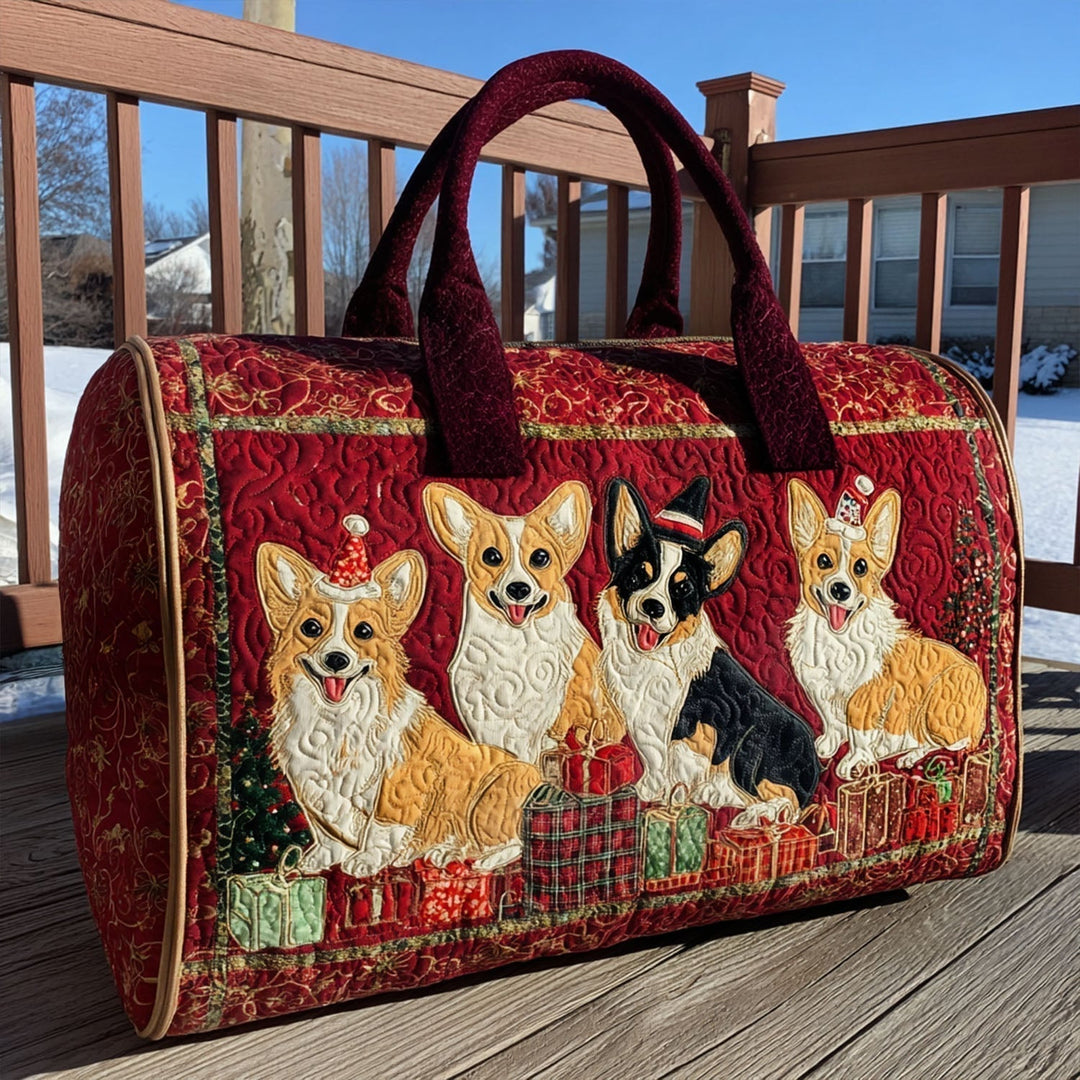 Quilted Crossbody Travel Bag with Holiday Corgis by Louise London