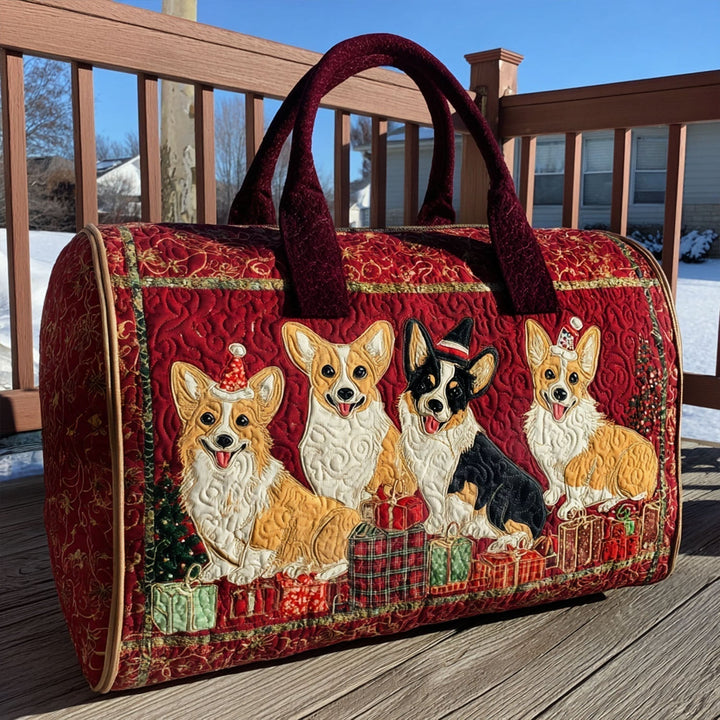 Quilted Crossbody Travel Bag with Holiday Corgis by Louise London