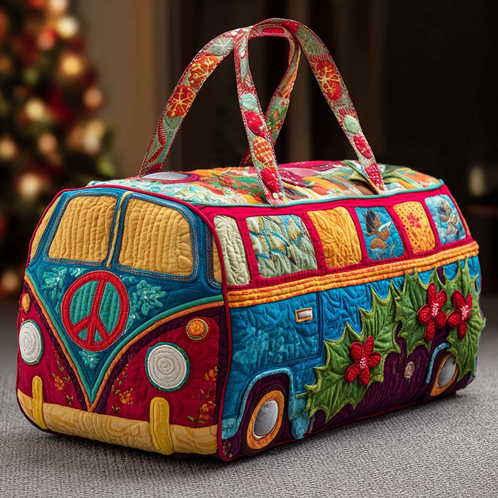 Quilted Shoulder Travel Bag with Cheerful Hippie Van by Louise London