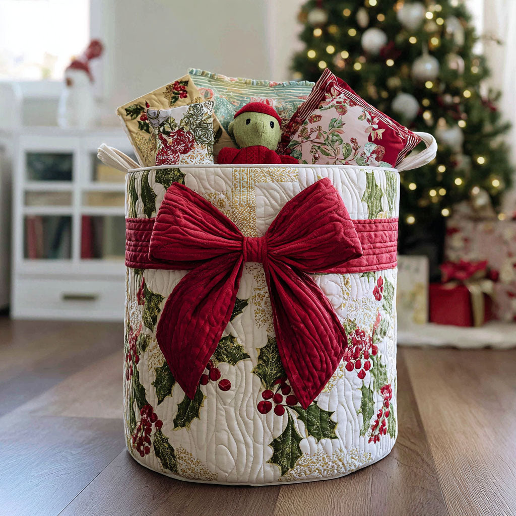 Quilted laundry basket with Christmas pattern by Louise London