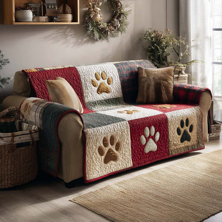 Quilted sofa cover with Christmas paws – Louise London